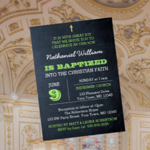 Invitación al bautismo verde en Chalkboard