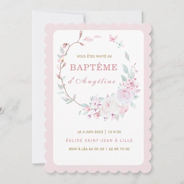 Invitación al bautizo de nuestra hija (Anverso)