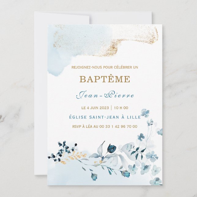 Invitación al bautizo para un niño (Anverso)