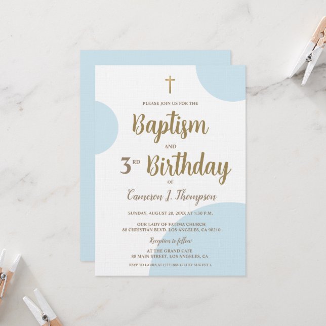 Invitación al Bautizo y Tercer Cumpleaños de Niño  (Anverso/Reverso In Situ)