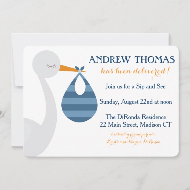 Invitación al bebé de la cigüeña/Invitación del be (Anverso)