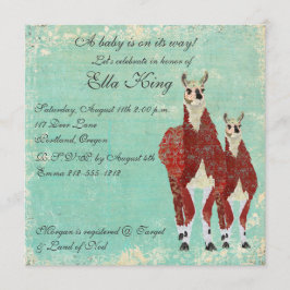 Invitación al bebé de Llamas Crimson y Azure