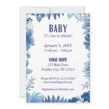 Invitación al bebé floral azul - Hora de celebrar