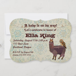 Invitación al bebé floral Violet Llama & Owl