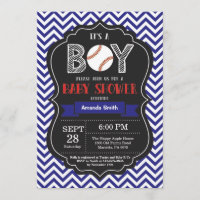 Invitación al beisbol Baby Shower Chevron azul