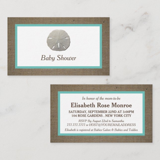 Invitación al billete Baby Shower Sand Dollar & Bu (Anverso / Reverso)