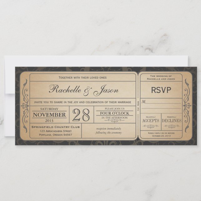 Invitación al billete de boda con RSVP 3.1 (Anverso)