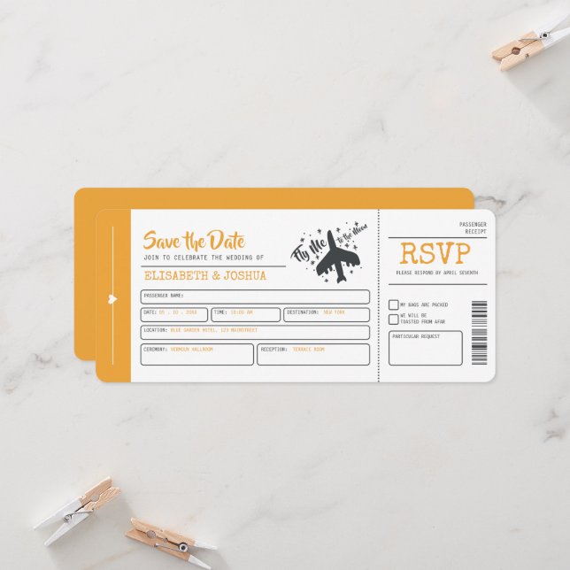 Invitación al billete de Boda de avión (Anverso/Reverso In Situ)