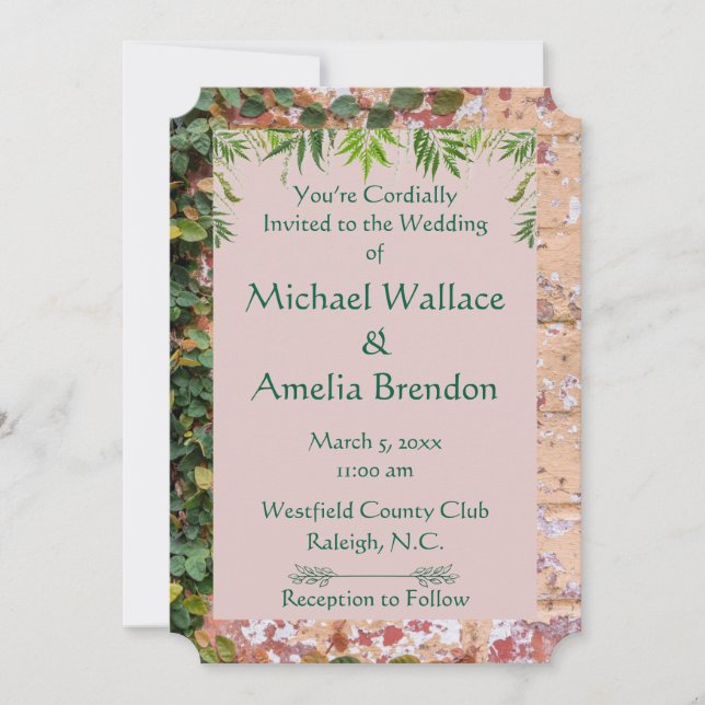 Invitación al billete de Boda de marfil verde pint (Anverso)