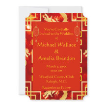 Invitación al billete de Boda Red and Gold Dragon