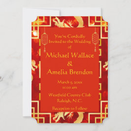 Invitación al billete de Boda Red and Gold Dragon