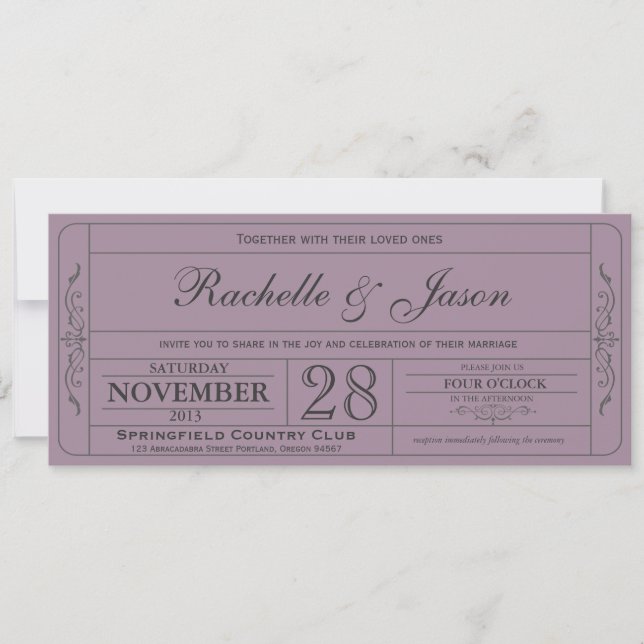 Invitación al billete de bodas de época (Anverso)
