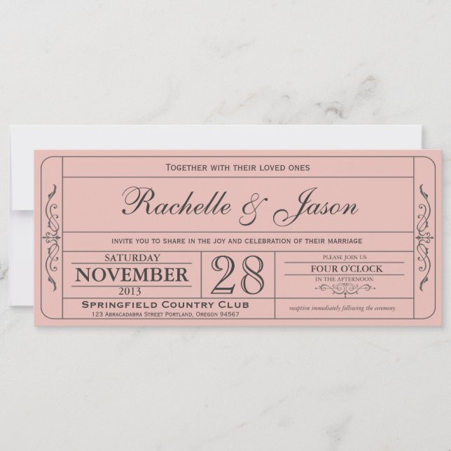 Invitación al billete de bodas de época (Anverso)