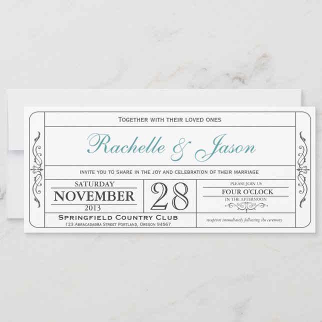 Invitación al billete de bodas de época (Anverso)
