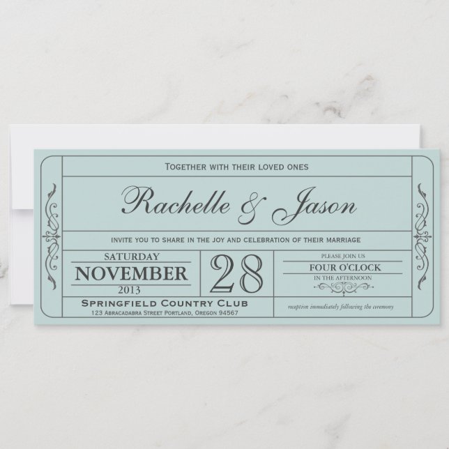 Invitación al billete de bodas de época (Anverso)