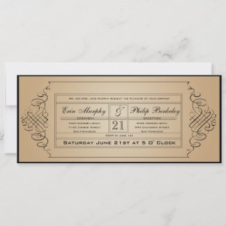 Invitación al billete de bodas de época