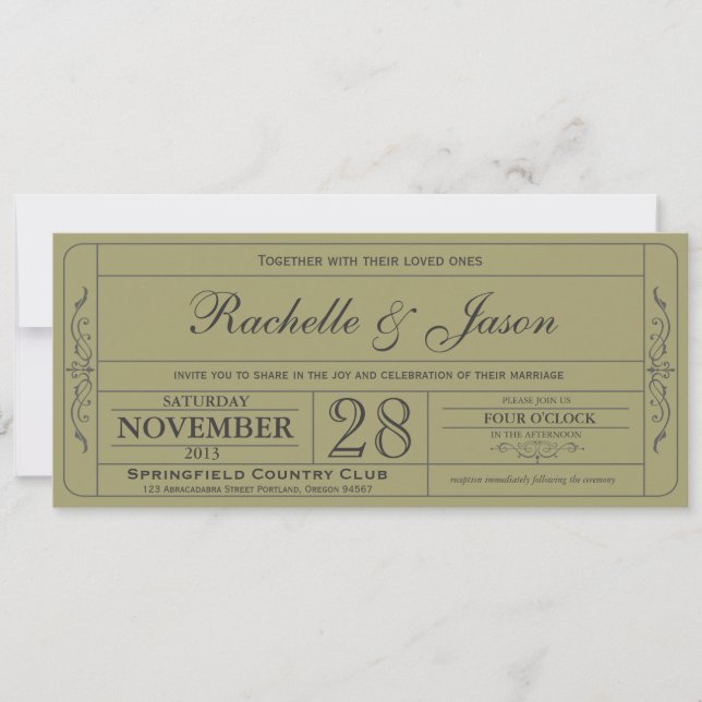 Invitación al billete de bodas de época (Anverso)