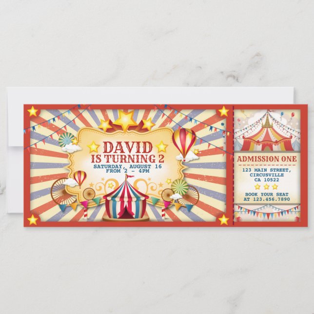 Invitación al billete de cumpleaños de Circo Vinta (Anverso)