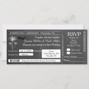 Invitación al billete de destino del Boda de llama