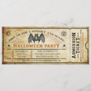 Invitación al billete de halloween de vintage Bat