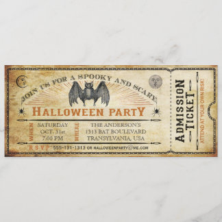 Invitación al billete de halloween de vintage Bat
