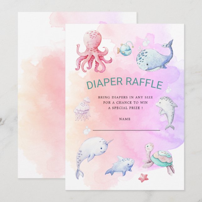 Invitación al billete de pañal cute Under Sea (Anverso / Reverso)