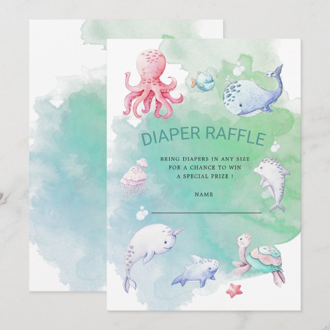 Invitación al billete de pañal cute Under Sea (Anverso / Reverso)