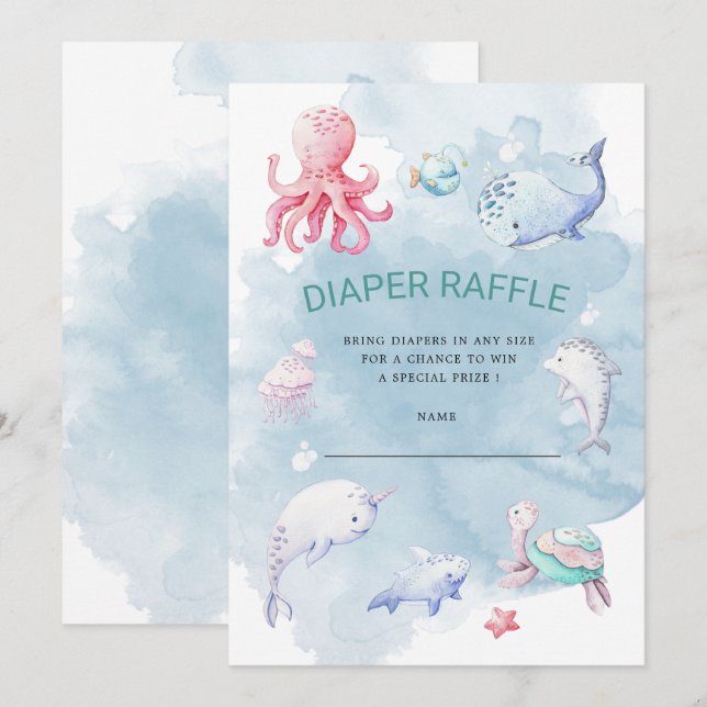 Invitación al billete de pañal cute Under Sea (Anverso / Reverso)