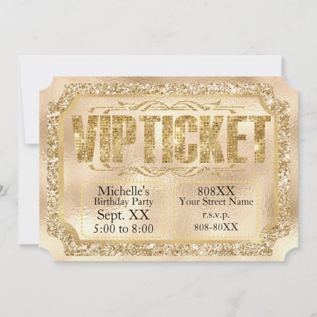 Invitación al billete de Purpurina de oro y diaman (Anverso)