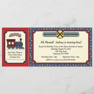 Invitación al billete de tren - Rojo y azul rústic
