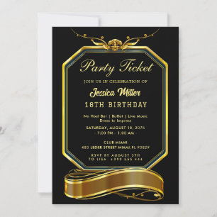 Invitación al billete Fiesta dorado