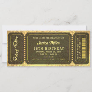 Invitación al billete Fiesta dorado