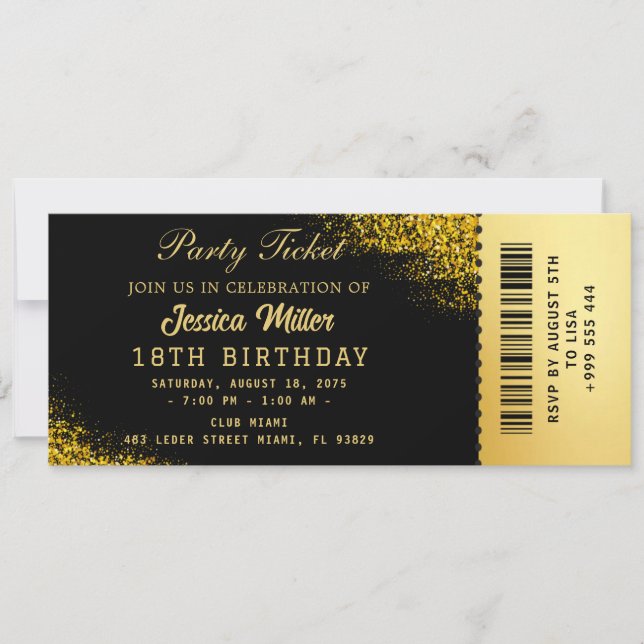 Invitación al billete Fiesta dorado (Anverso)