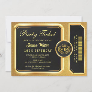 Invitación al billete Fiesta dorado