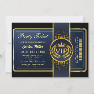 Invitación al billete Fiesta dorado