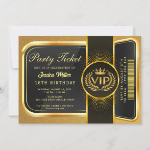 Invitación al billete Fiesta dorado