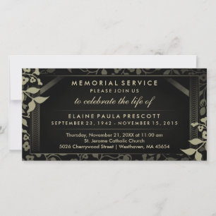 Invitación al Black & Gold Floral Memorial Service