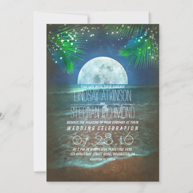 Invitación al Boda de la luz de luna de playa (Anverso)