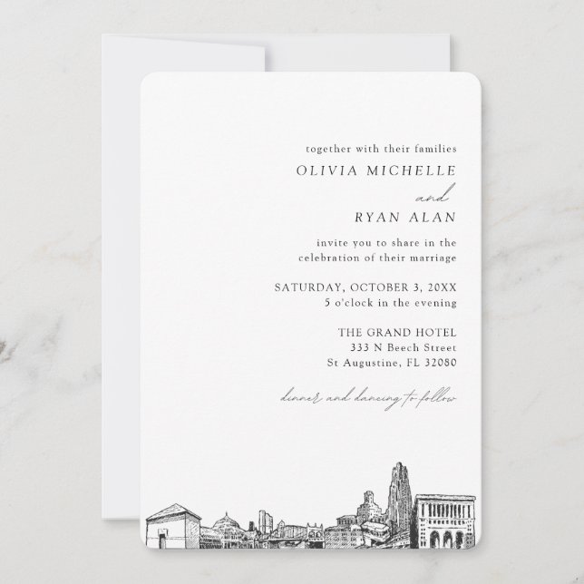 Invitación al Boda de Pittsburgh Elegant Skyline (Anverso)