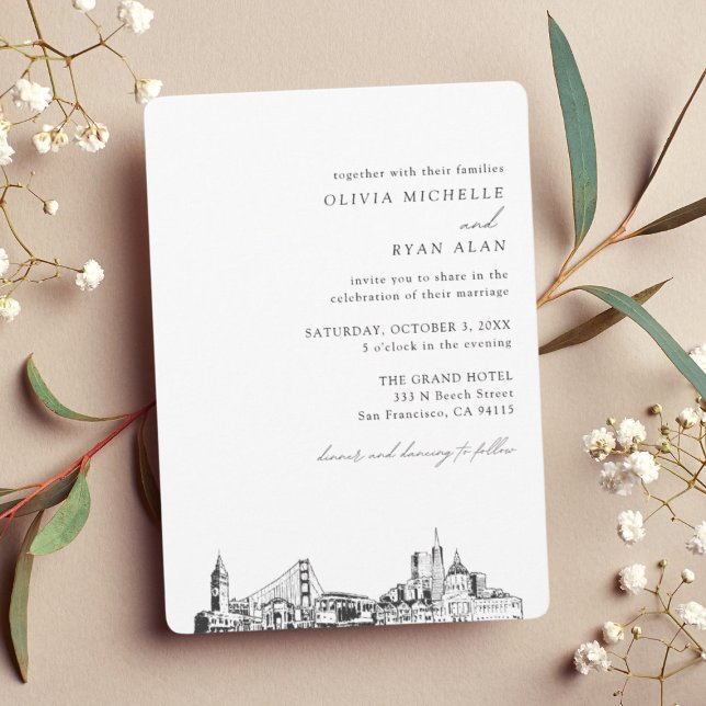 Invitación al Boda Elegant Skyline de San Francisc (San Francisco Wedding Invitation)