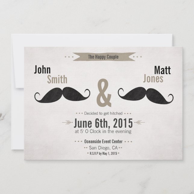 Invitación al Boda gay Mustache (Anverso)