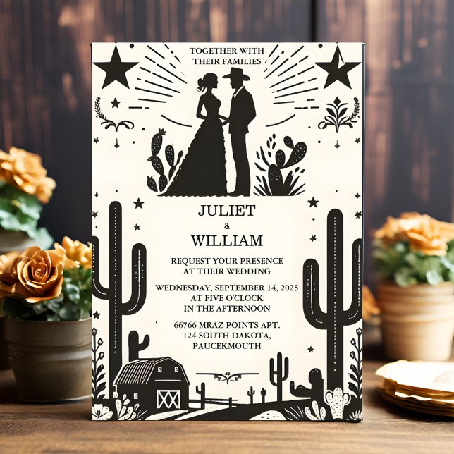 Invitación Al Boda occidental ruso del rodeo retro del desier (Subido por el creador)