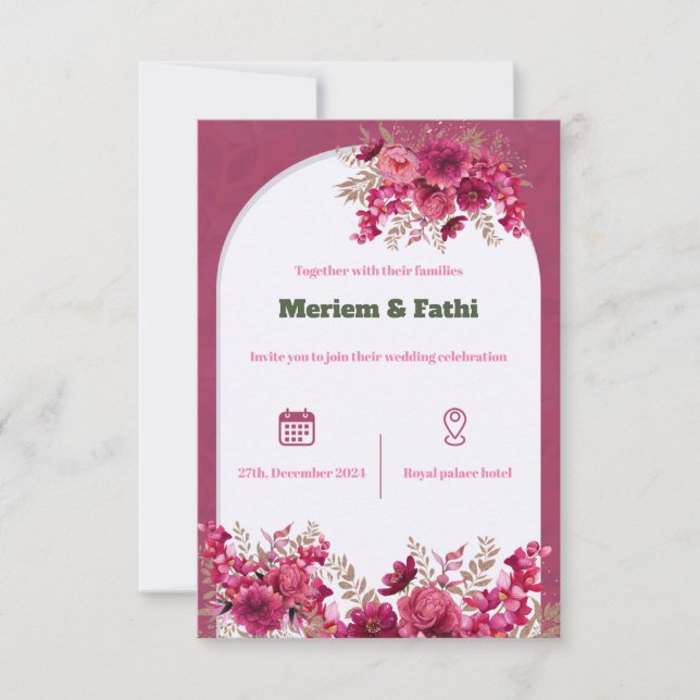 Invitación al boda rosa de la flor (Anverso)