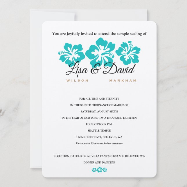 Invitación al Boda y recepción del templo Aqua Hib (Anverso)