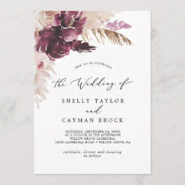 Invitación al Boho Pampas Grass Monogram Back Wedd