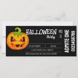 Invitación al boleto de Halloween en blanco negro