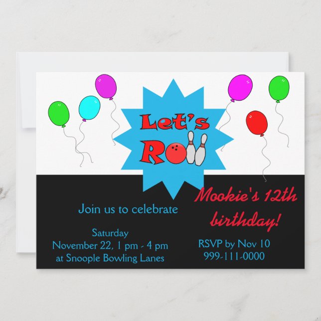 Invitación al bolos de personalizado - Plantilla d (Anverso)