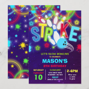 Invitación al bolos Glow Neon Bowling Cumpleaños
