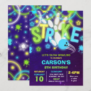 Invitación al bolos Glow Neon Bowling Cumpleaños
