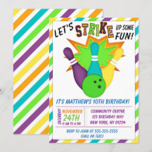Invitación al bolos para una fiesta de cumpleaños 